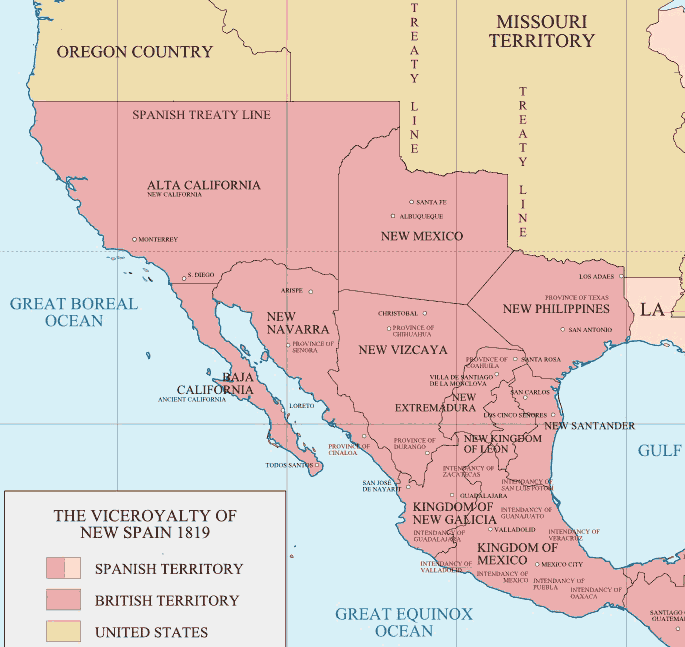 Detail of map of New Spain holdings in 1819