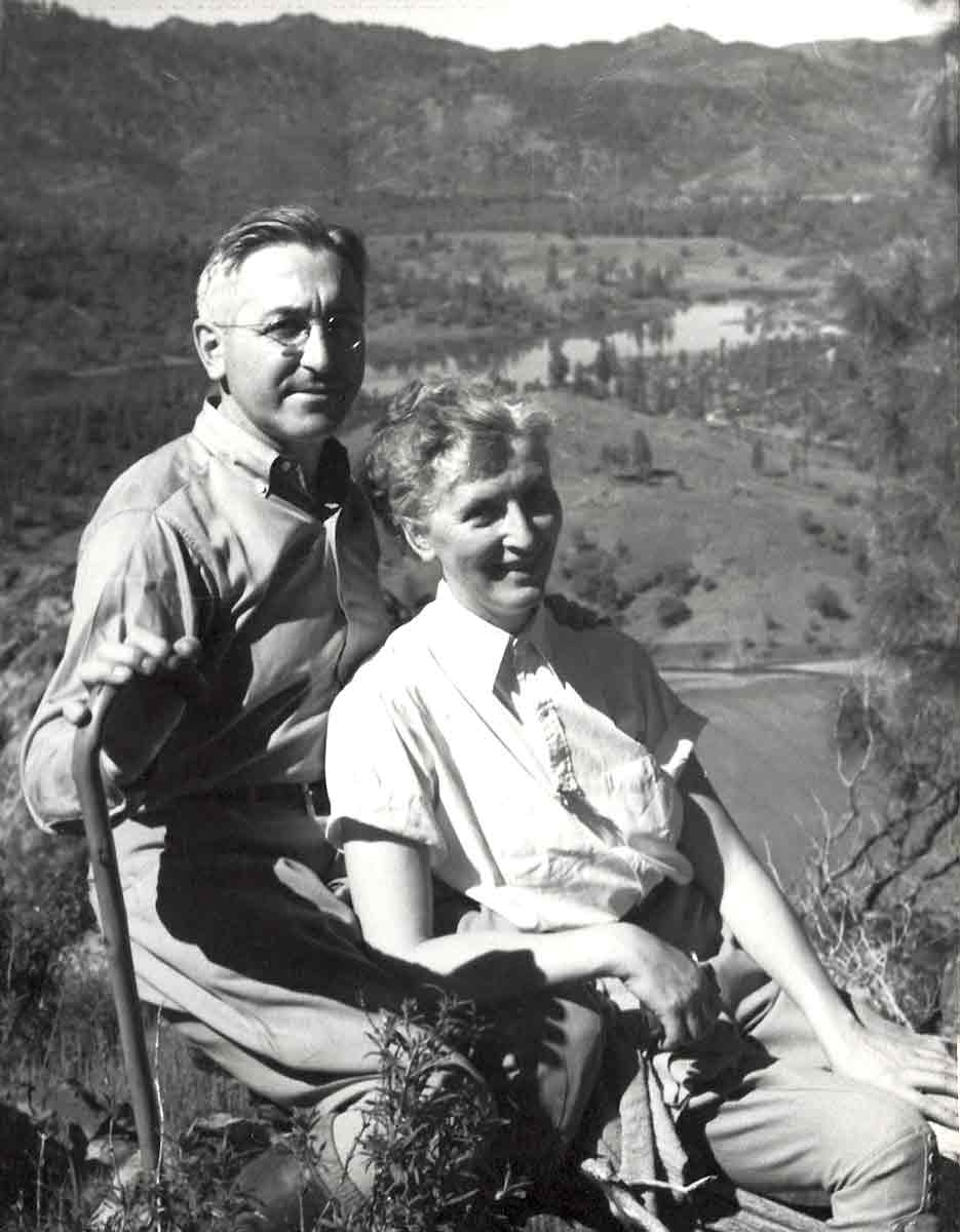 Richard and Hedwig Detert on Easter Peak, Guenoc Rancho, looking towards Detert Lake 1940
