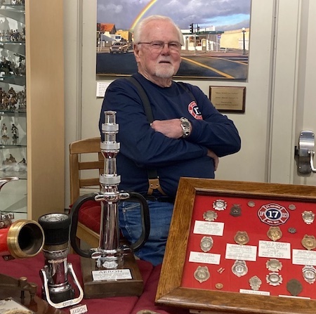 SHHS-Art Carr presenting at the History of Firefighting exhibit at the Heritage Center